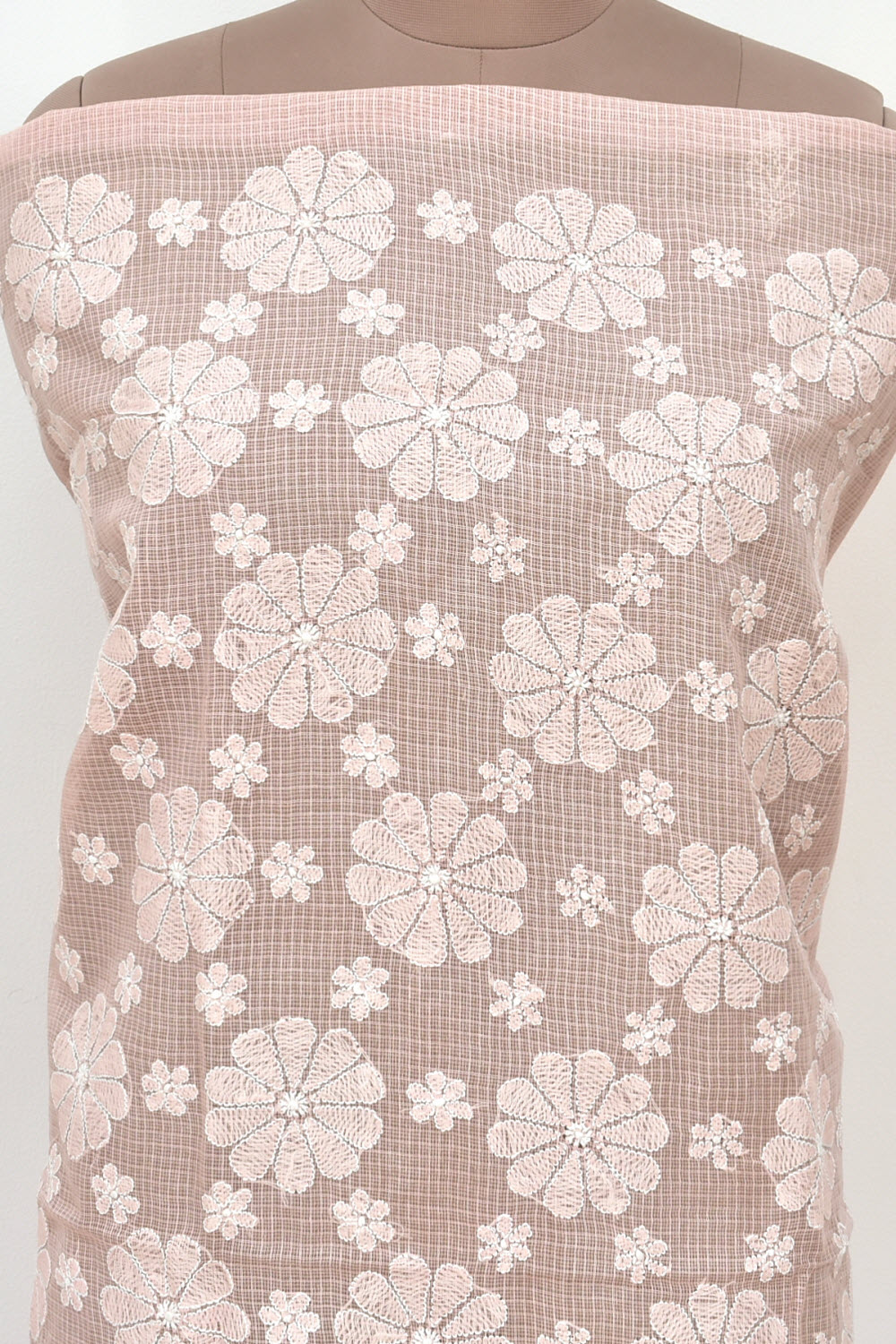 Baby Pink Chikankari Kota Cotton Kurti Fabric 18434