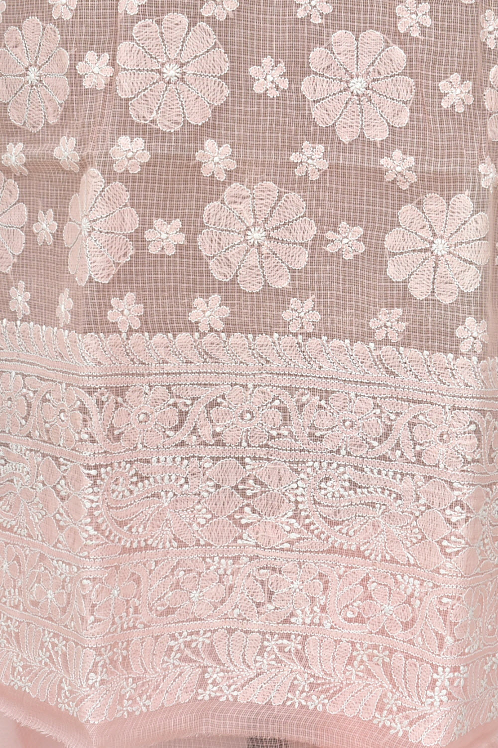 Baby Pink Chikankari Kota Cotton Kurti Fabric 18434