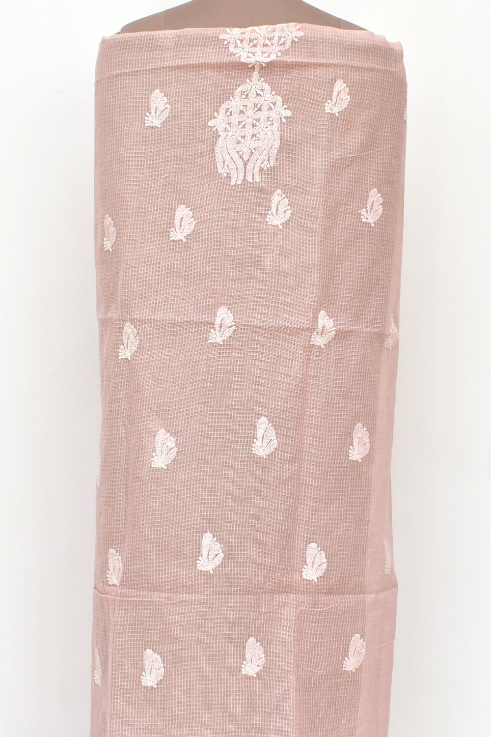 Baby Pink Chikankari Kota Cotton Kurti Fabric 18434