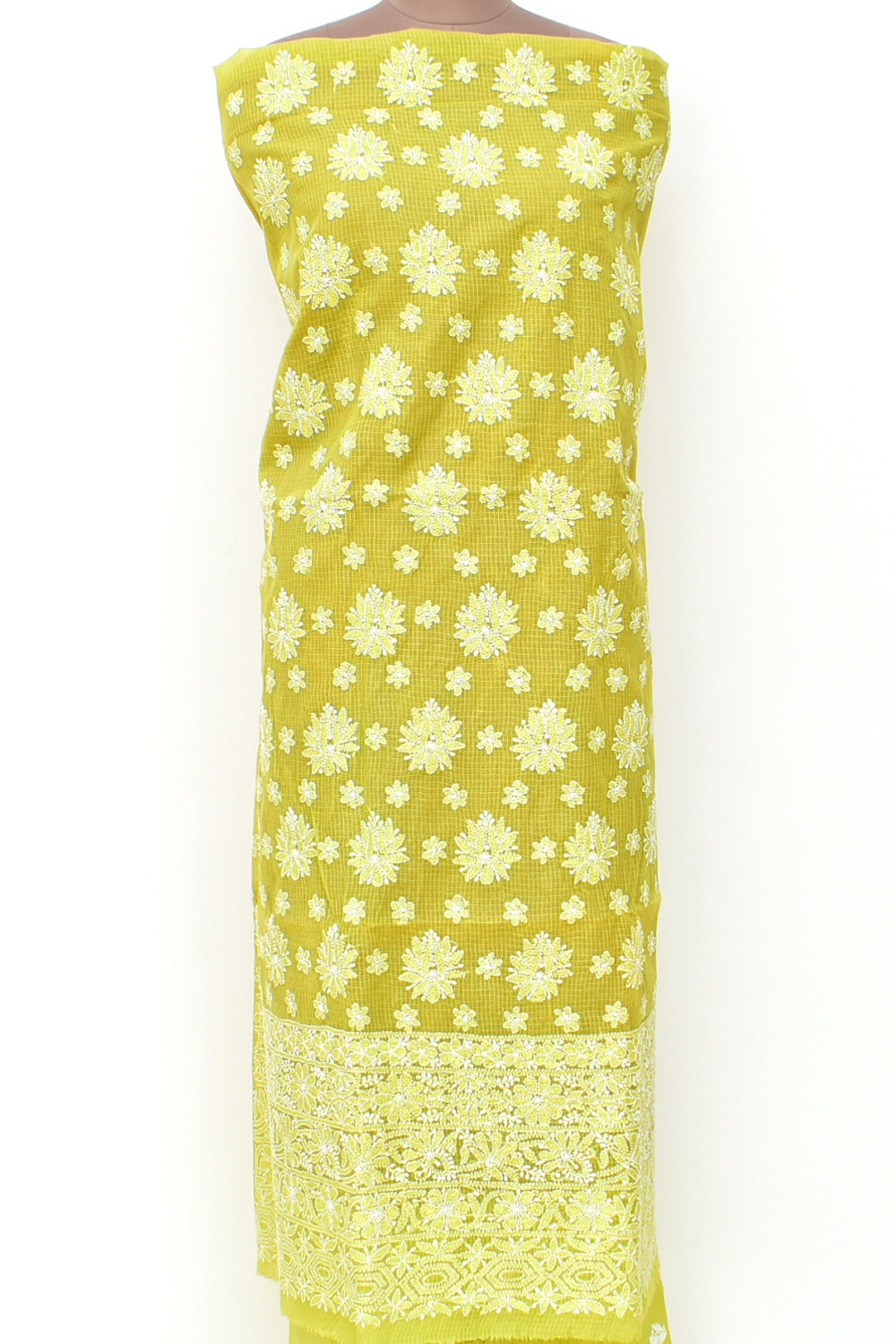 Mehndi Green Chikankari Kota Cotton Kurti Fabric 18435
