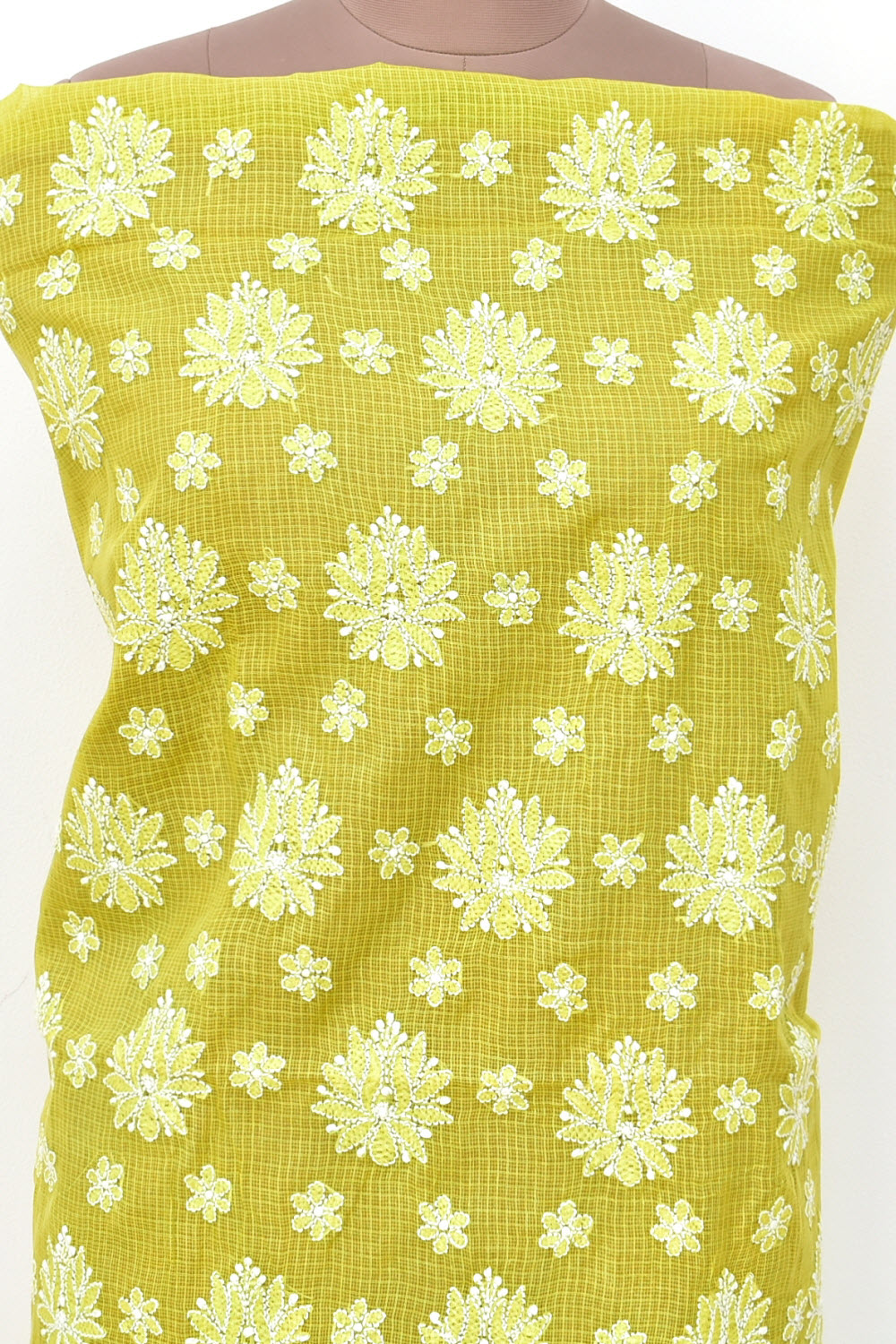 Mehndi Green Chikankari Kota Cotton Kurti Fabric 18435