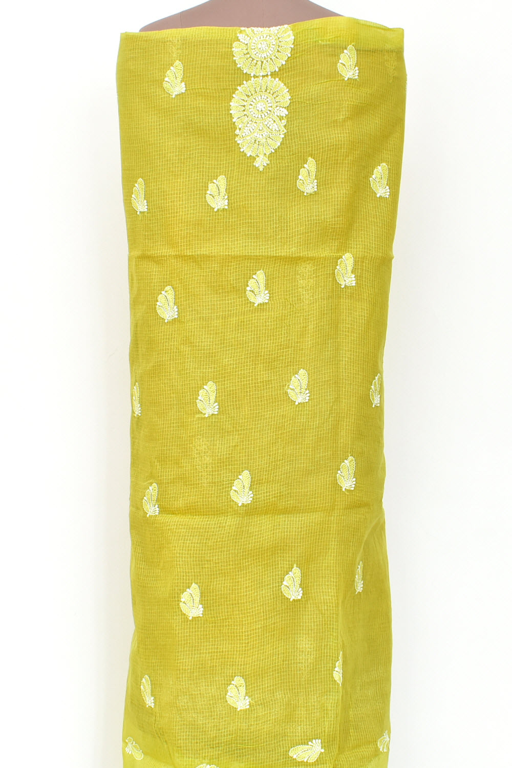 Mehndi Green Chikankari Kota Cotton Kurti Fabric 18435