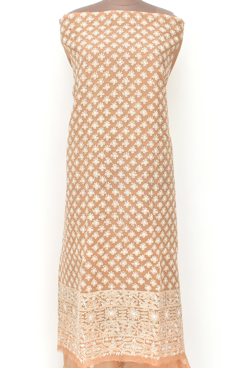 Light Brown Chikankari Kota Cotton Kurti Fabric 18438