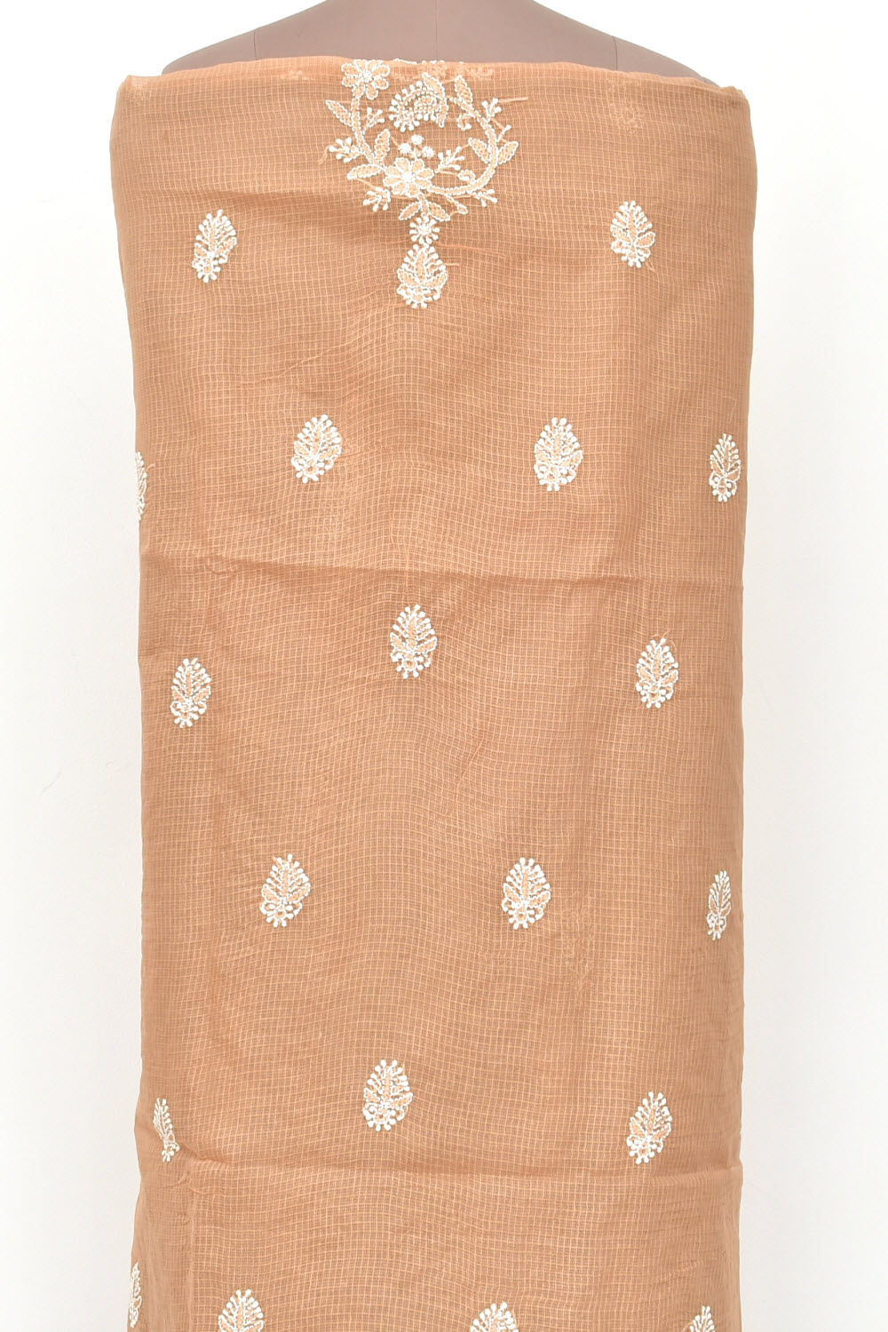 Light Brown Chikankari Kota Cotton Kurti Fabric 18438