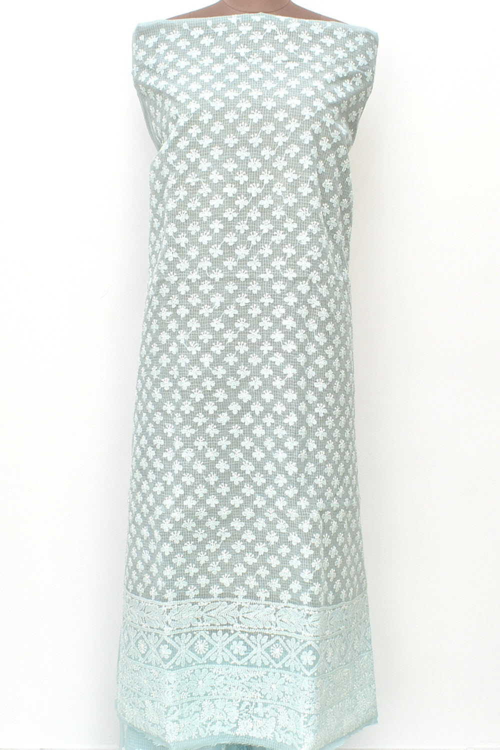 Powder Blue Chikankari Kota Cotton Kurti Fabric 18439