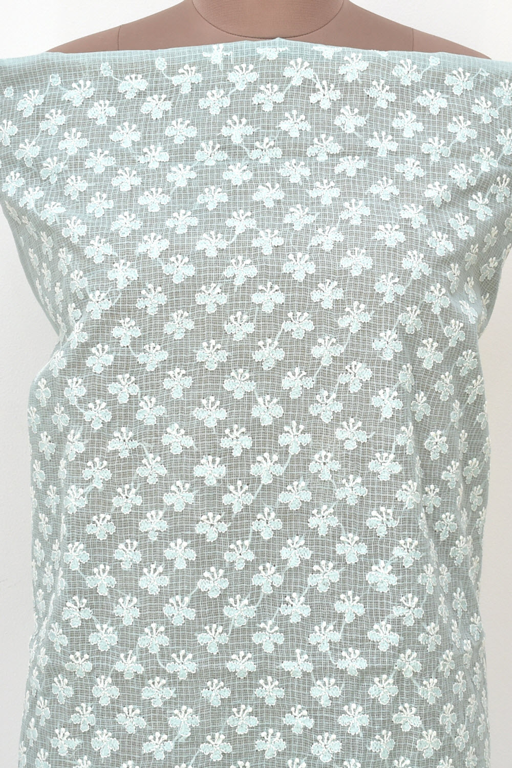 Powder Blue Chikankari Kota Cotton Kurti Fabric 18439