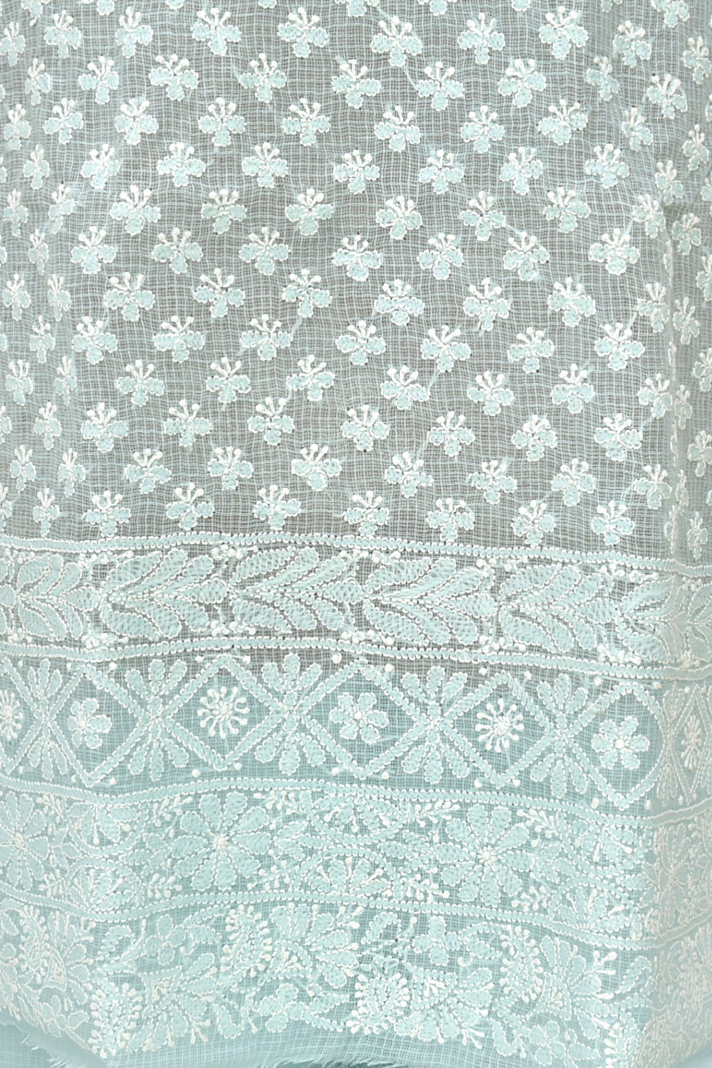 Powder Blue Chikankari Kota Cotton Kurti Fabric 18439