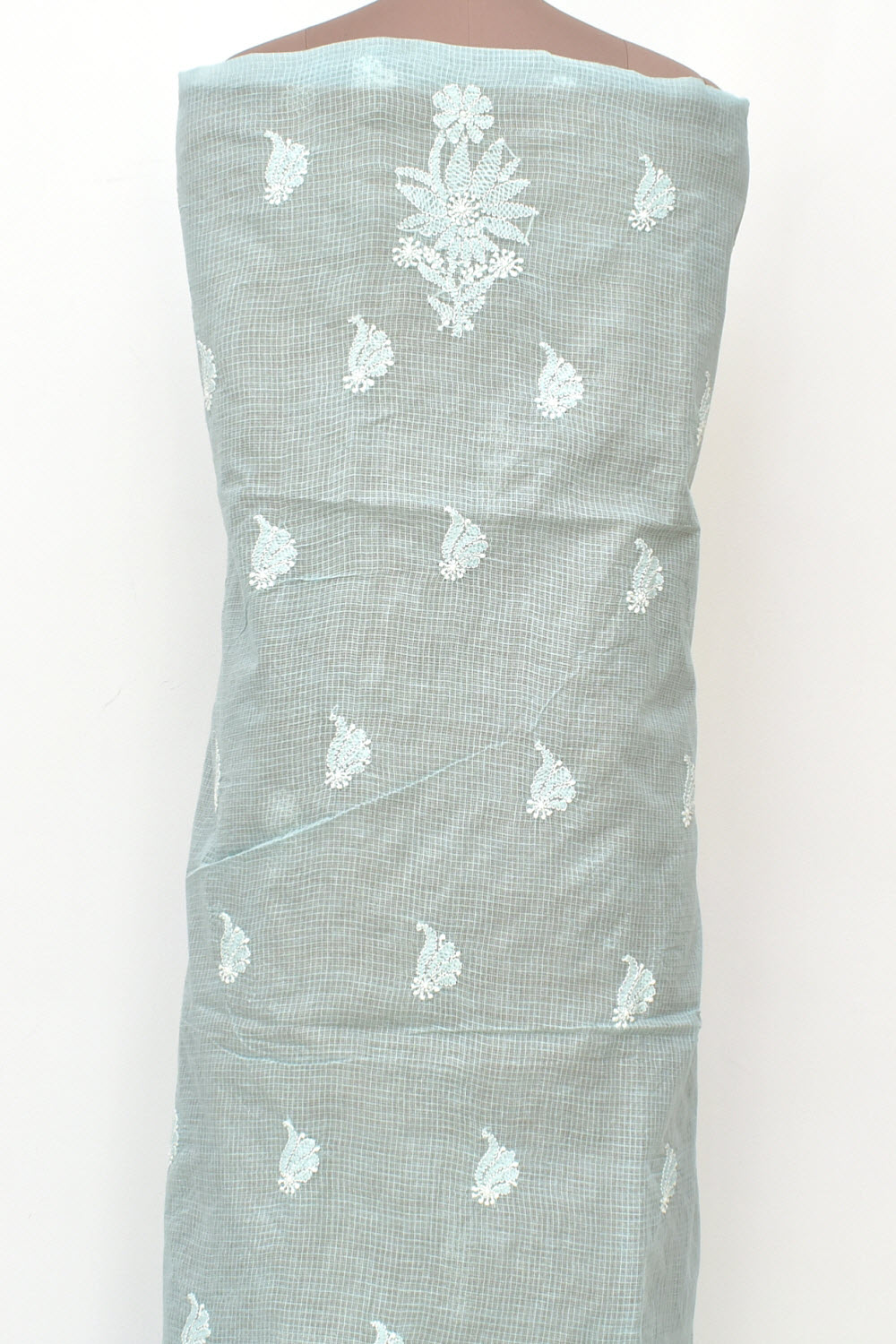 Powder Blue Chikankari Kota Cotton Kurti Fabric 18439