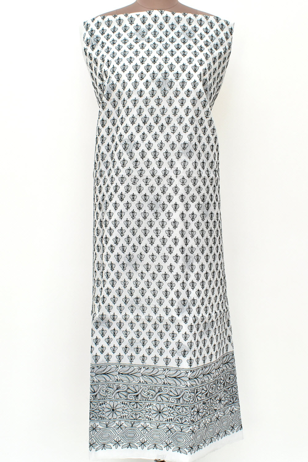 Black-White Chikankari Cotton Kurti Fabric 18440