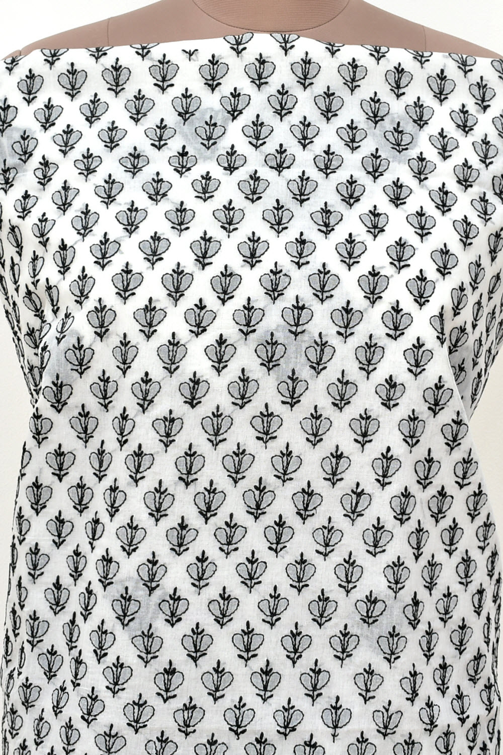 Black-White Chikankari Cotton Kurti Fabric 18440