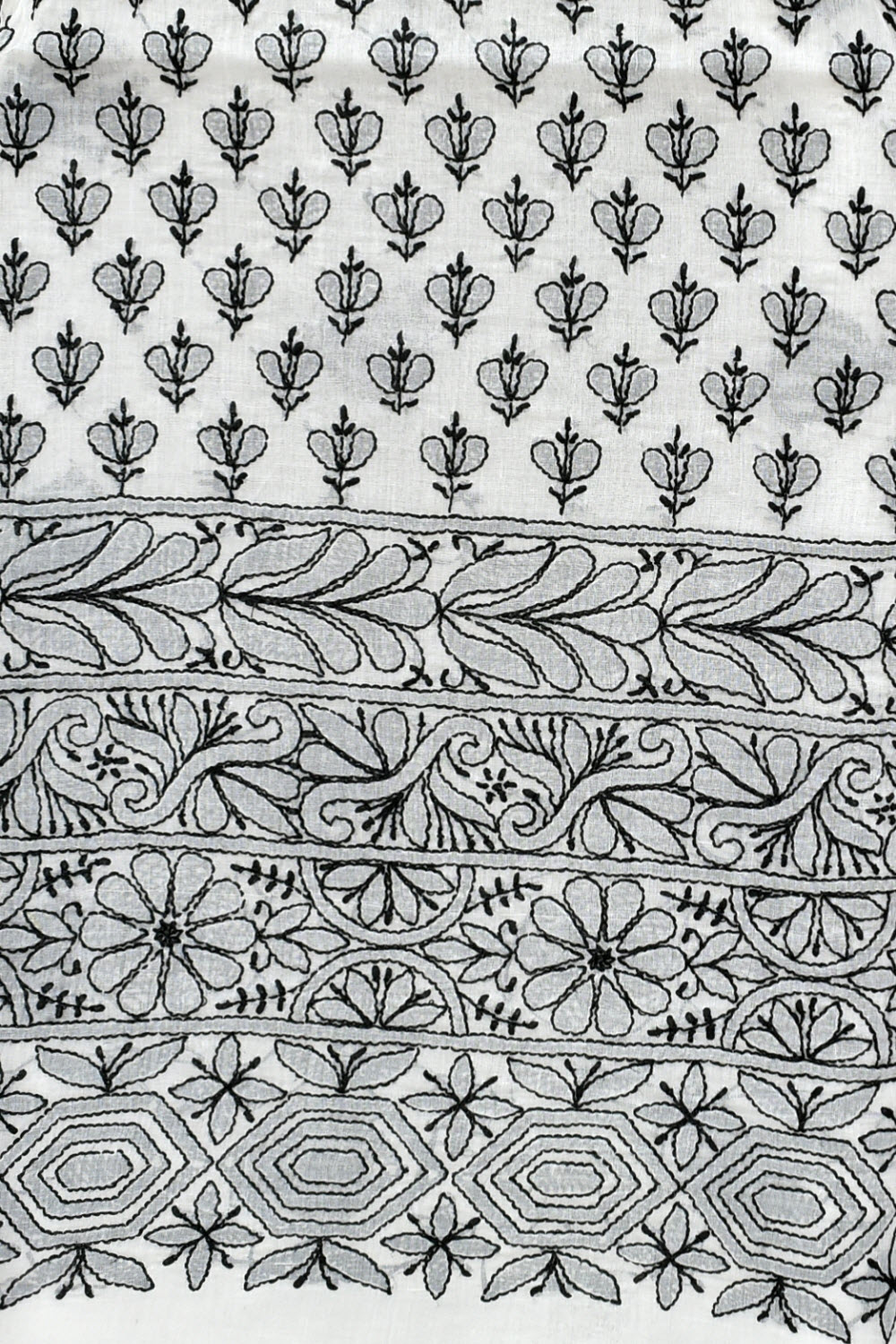 Black-White Chikankari Cotton Kurti Fabric 18440