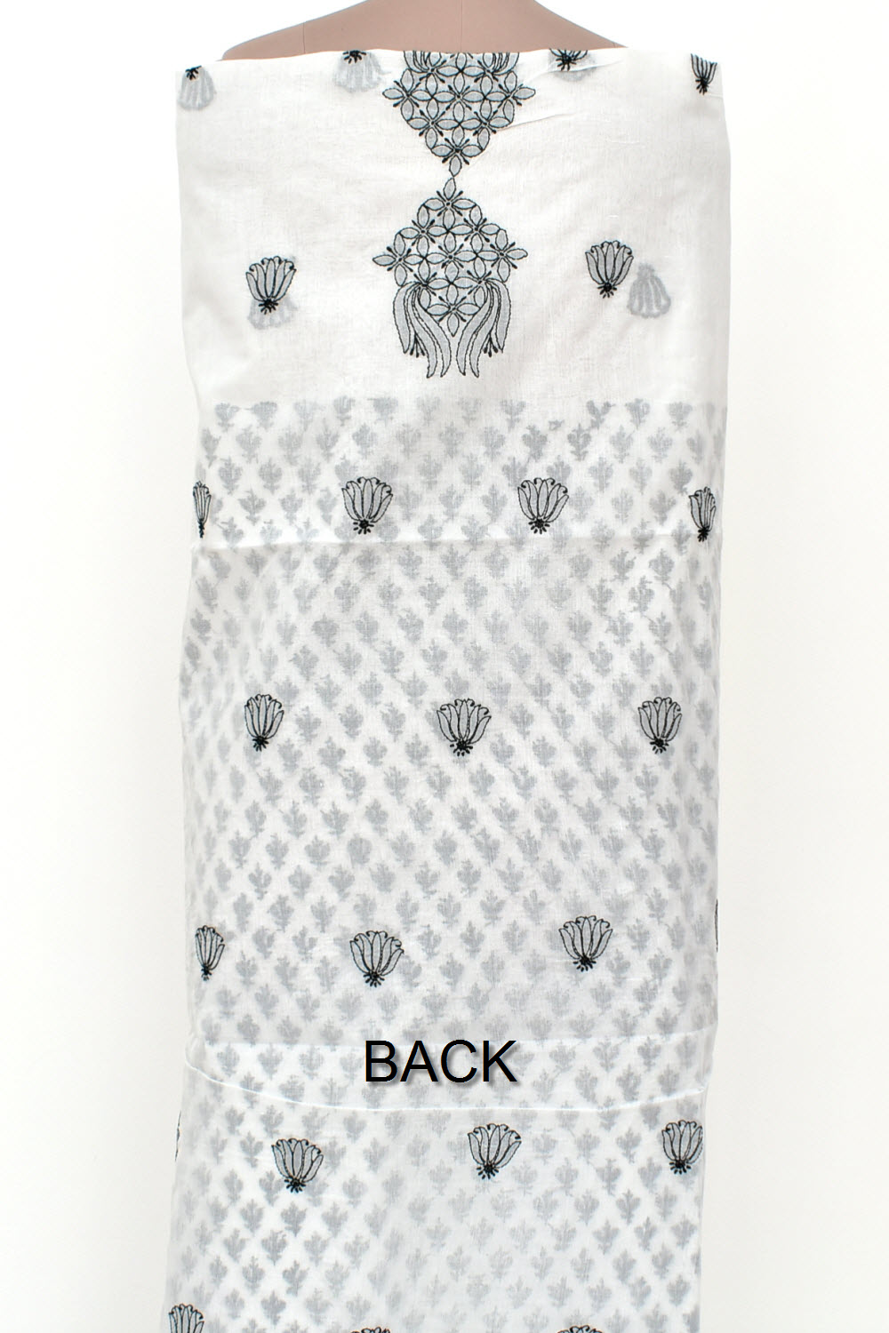 Black-White Chikankari Cotton Kurti Fabric 18440