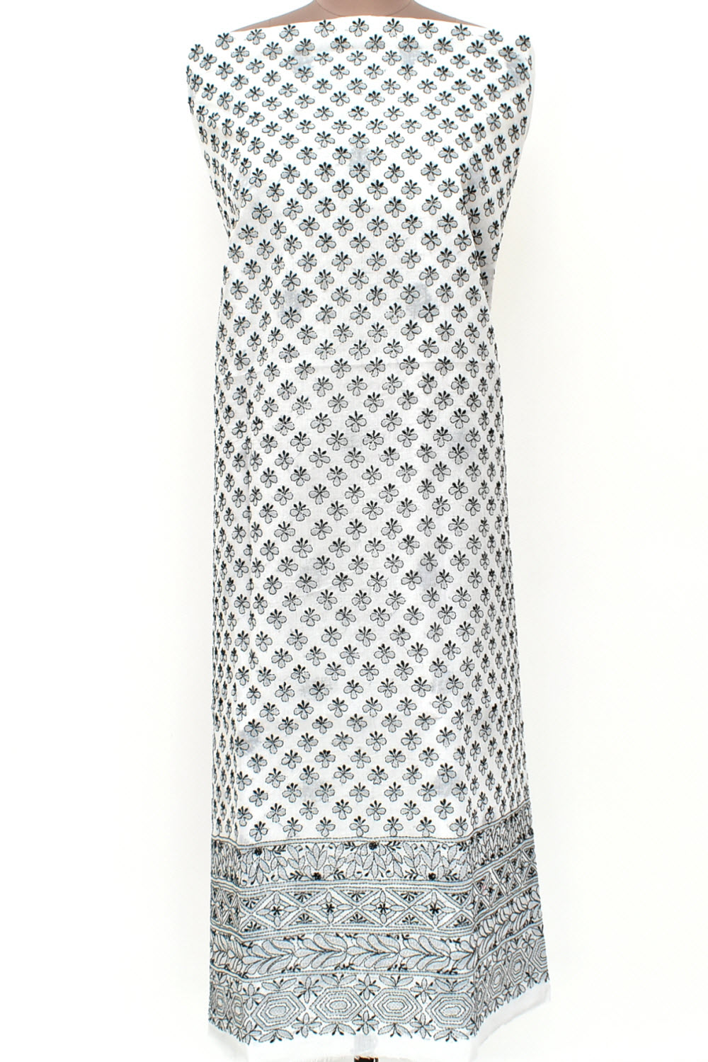 Black-White Chikankari Cotton Kurti Fabric 18441