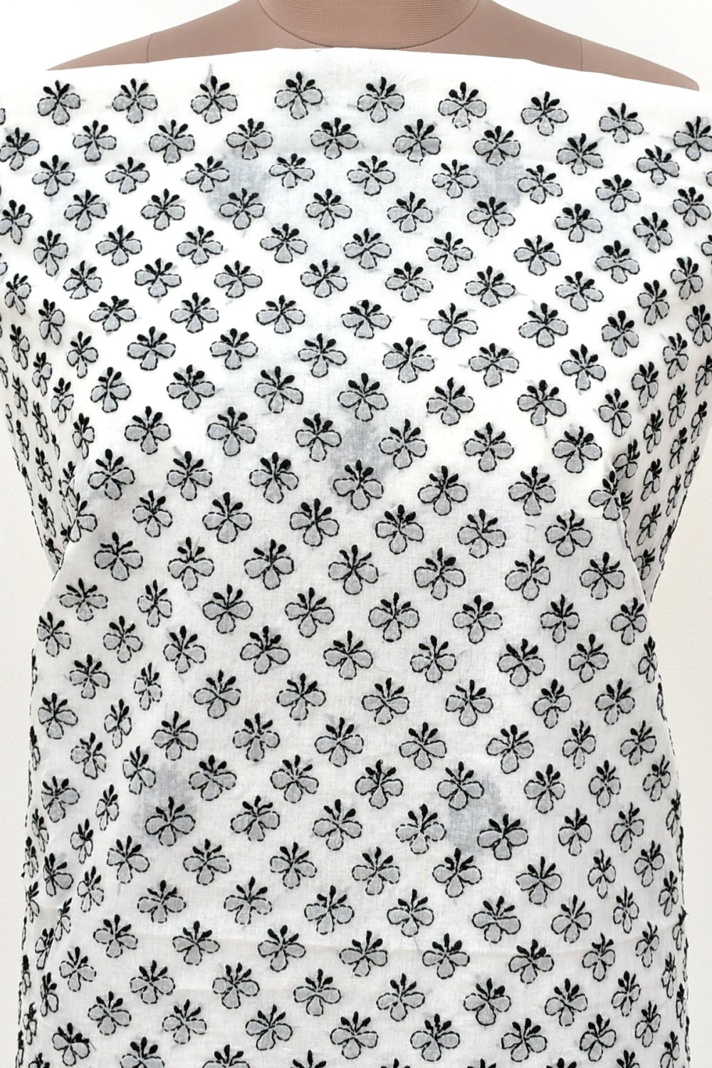 Black-White Chikankari Cotton Kurti Fabric 18441