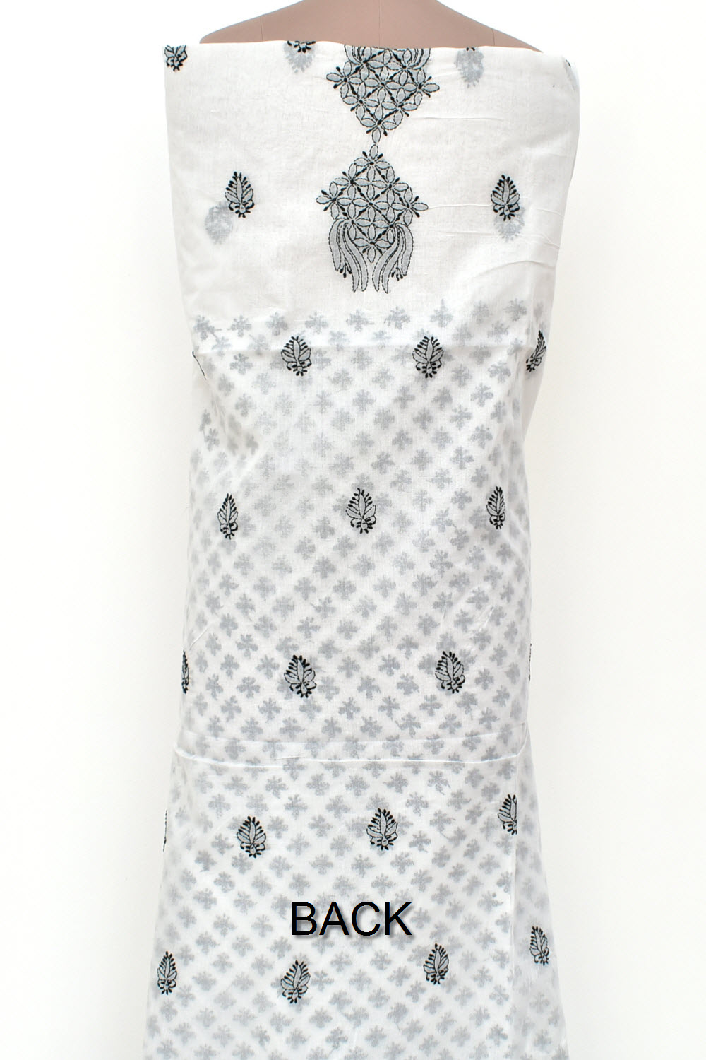 Black-White Chikankari Cotton Kurti Fabric 18441
