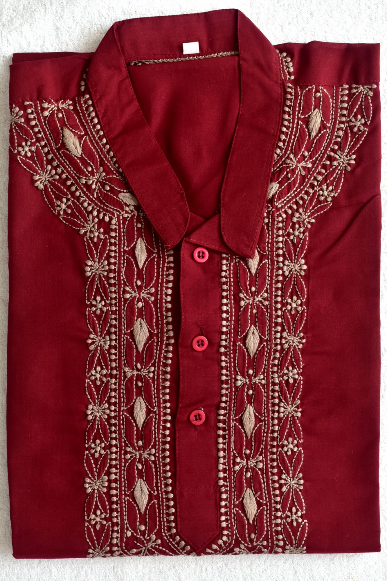 M 40 Maroon Hand Embroidered Chikankari Mens Kurta 18447