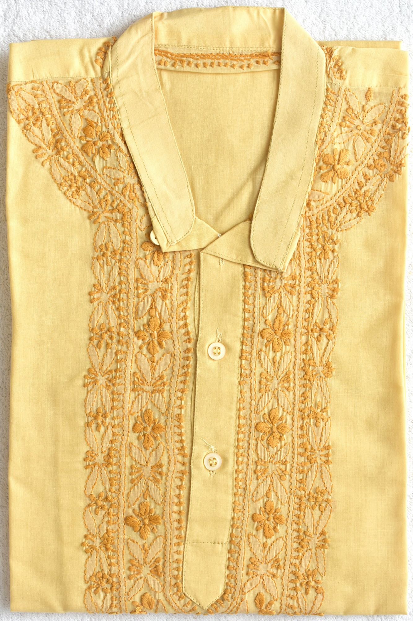 S 38 Fawn Hand Embroidered Chikankari Mens Kurta 18451