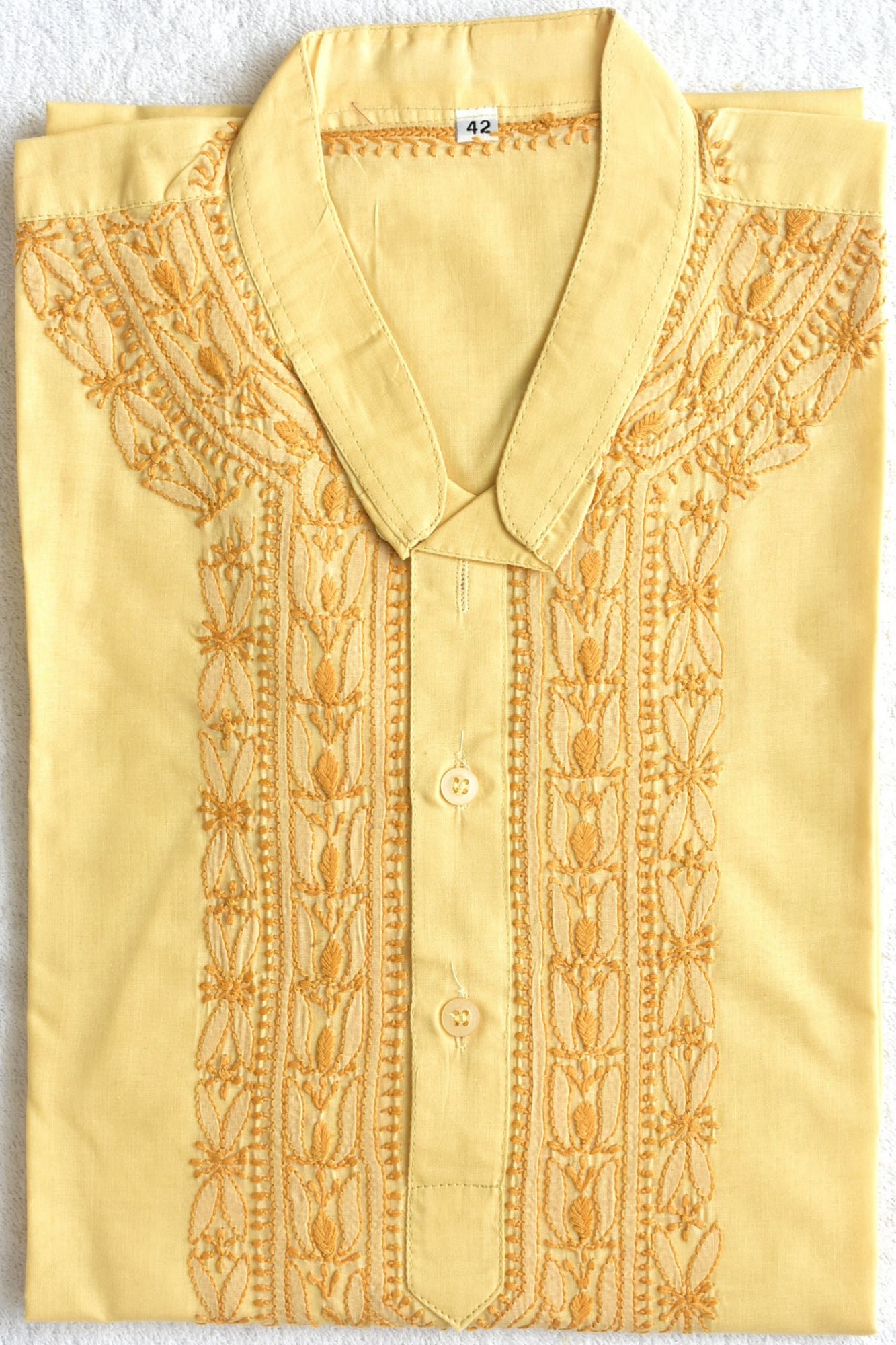 L 42 Fawn Hand Embroidered Chikankari Mens Kurta 18453