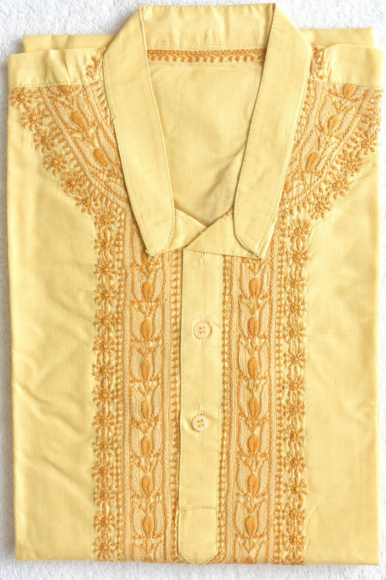 XL 44 Fawn Hand Embroidered Chikankari Mens Kurta 18454
