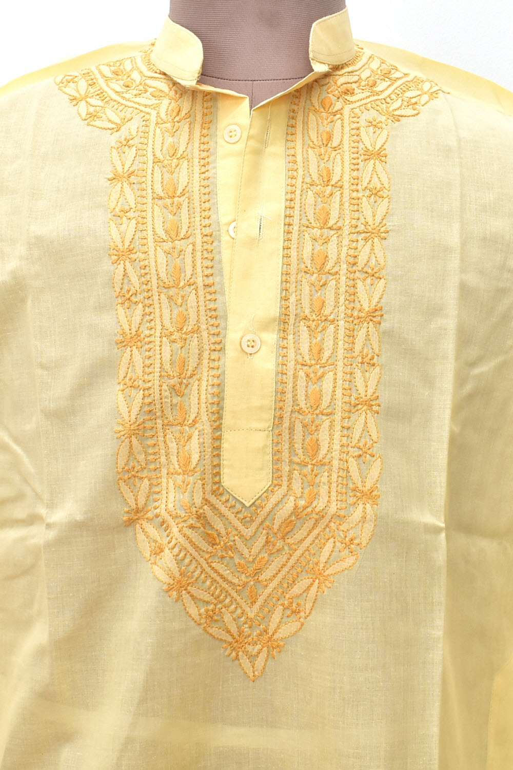 XXL 46 Fawn Hand Embroidered Chikankari Mens Kurta 18455