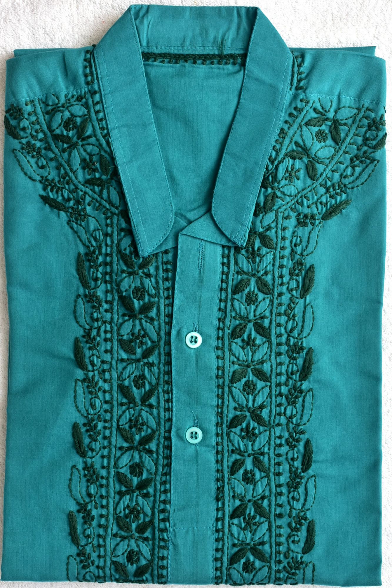 M 40 Turquoise Blue Hand Embroidered Chikankari Mens Kurta 18457