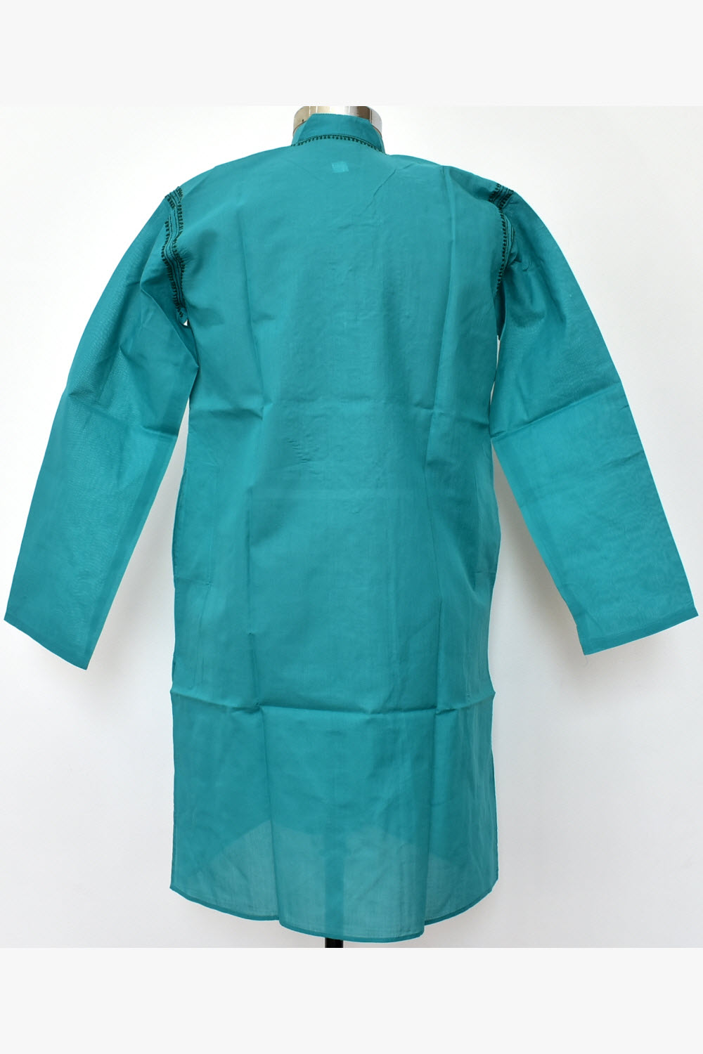 M 40 Turquoise Blue Hand Embroidered Chikankari Mens Kurta 18457