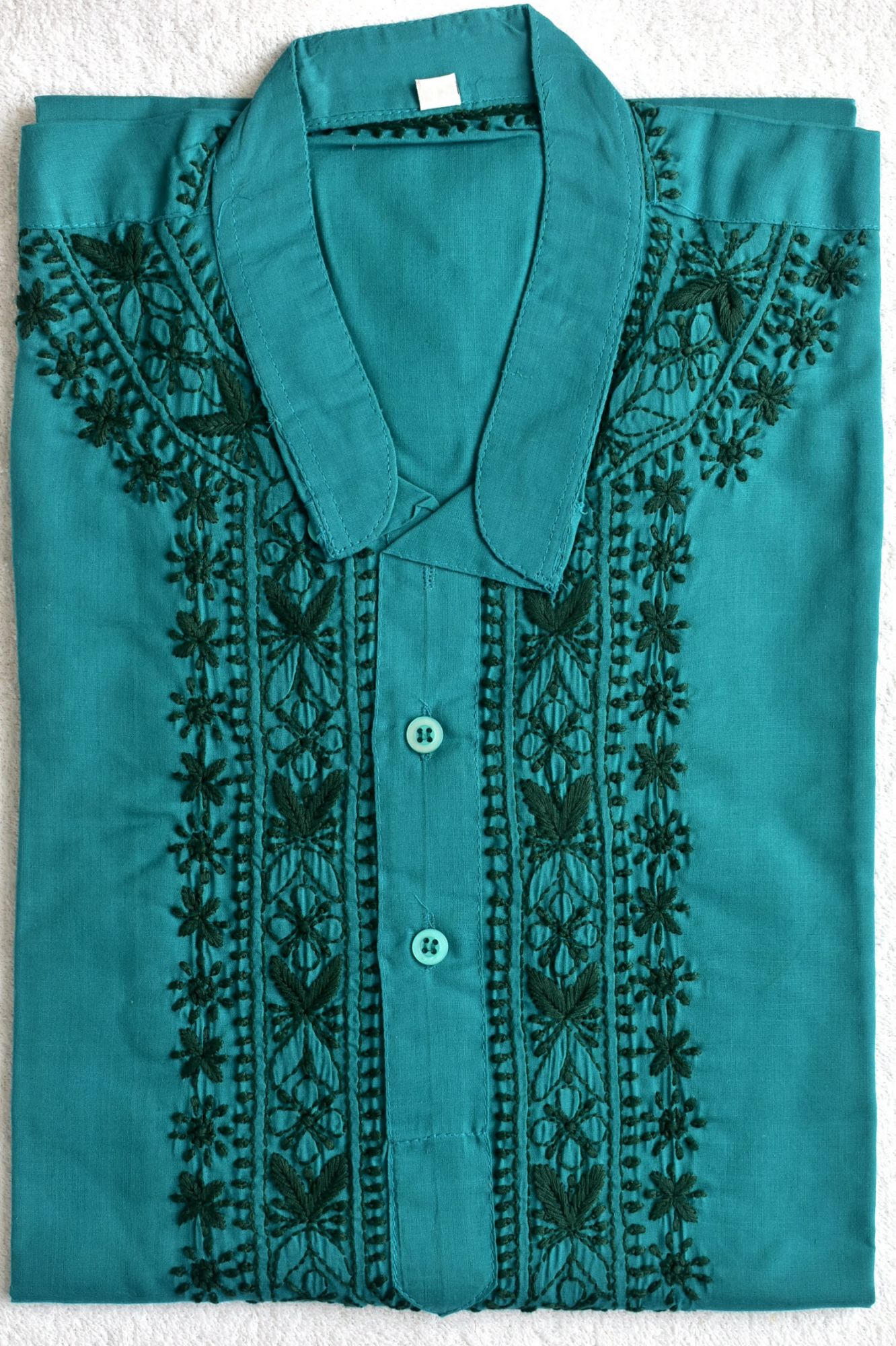 L 42 Turquoise Blue Hand Embroidered Chikankari Mens Kurta 184586