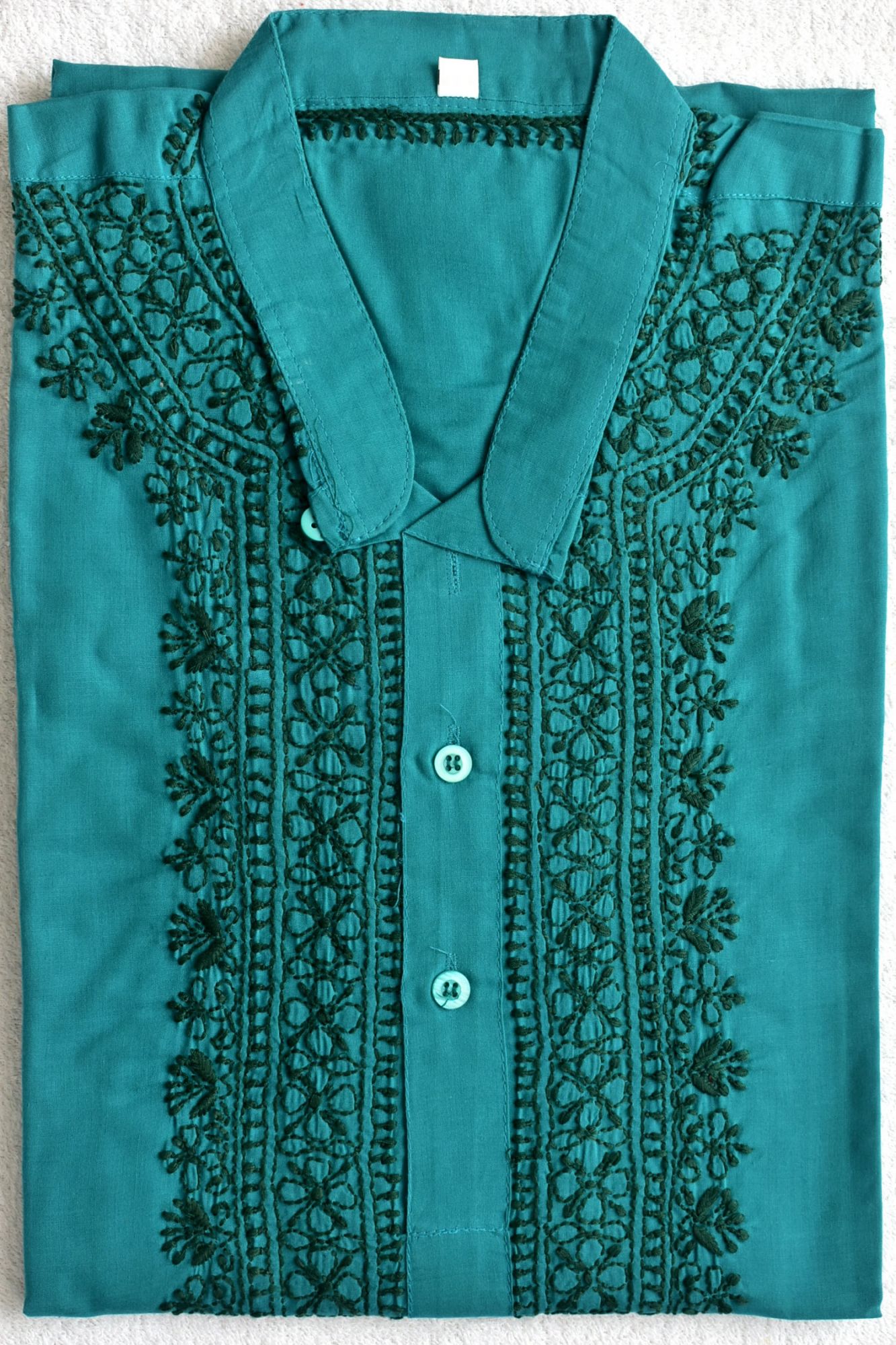 XL 44 Turquoise Blue Hand Embroidered Chikankari Mens Kurta 18459