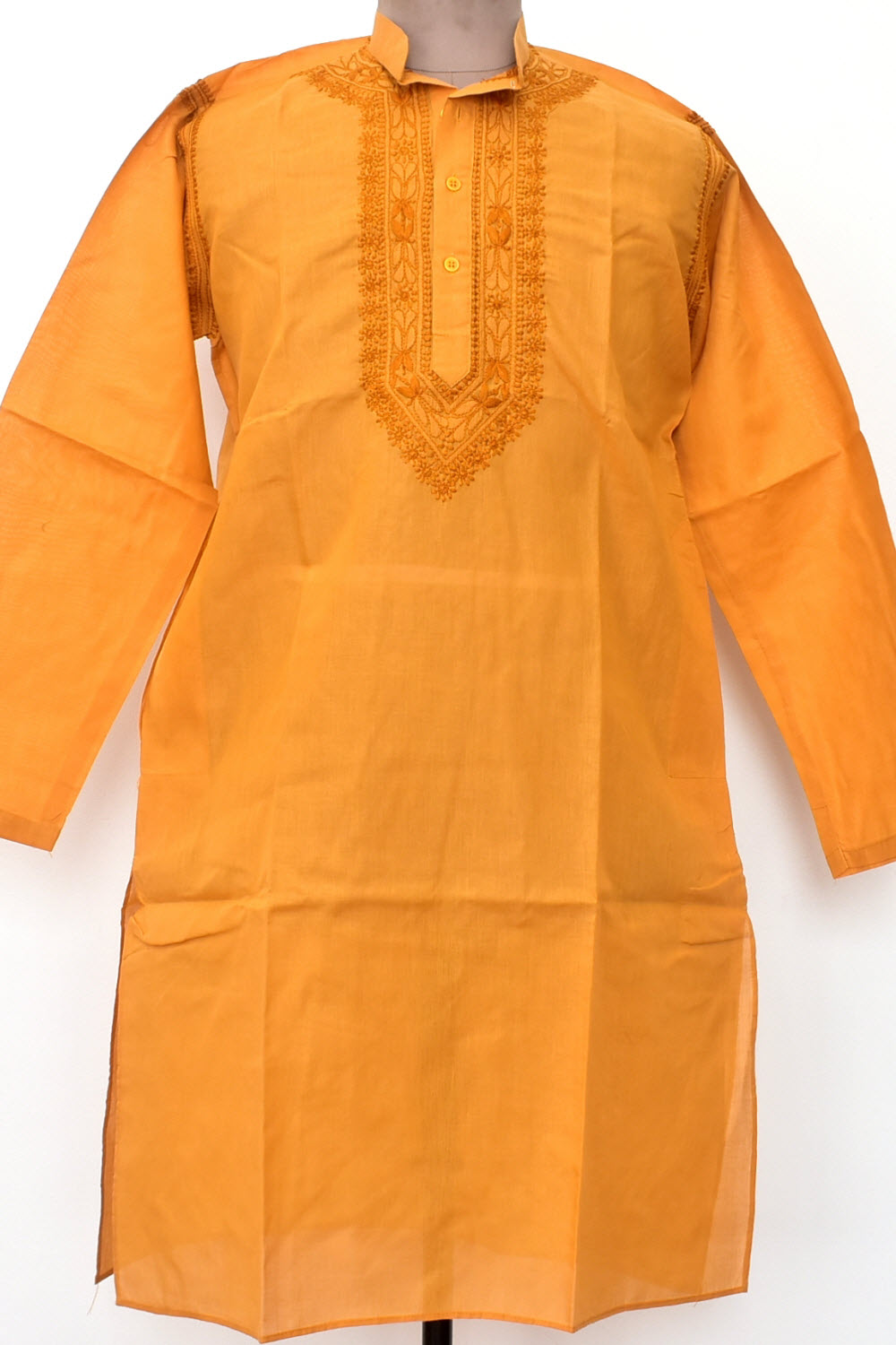 S 38 Mustard Yellow Hand Embroidered Chikankari Mens Kurta 18461