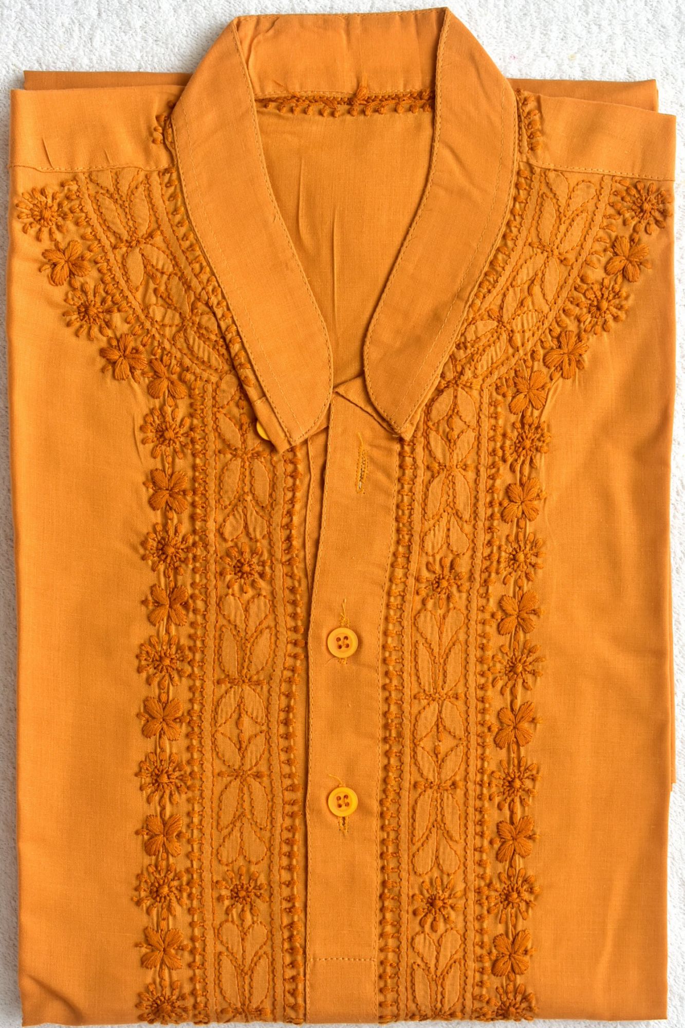 M 40 Mustard Yellow Hand Embroidered Chikankari Mens Kurta 18462