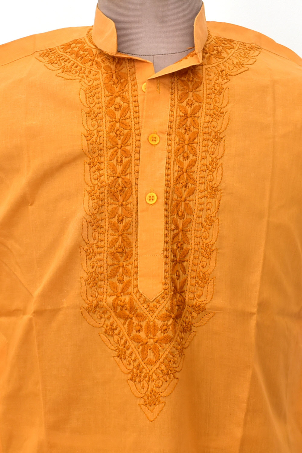 M 40 Mustard Yellow Hand Embroidered Chikankari Mens Kurta 18462
