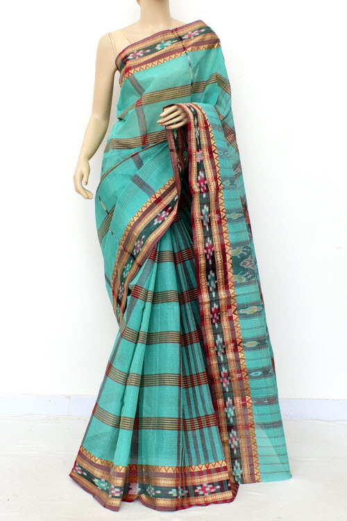Sea Green Handwoven Tant Cotton Saree 17258