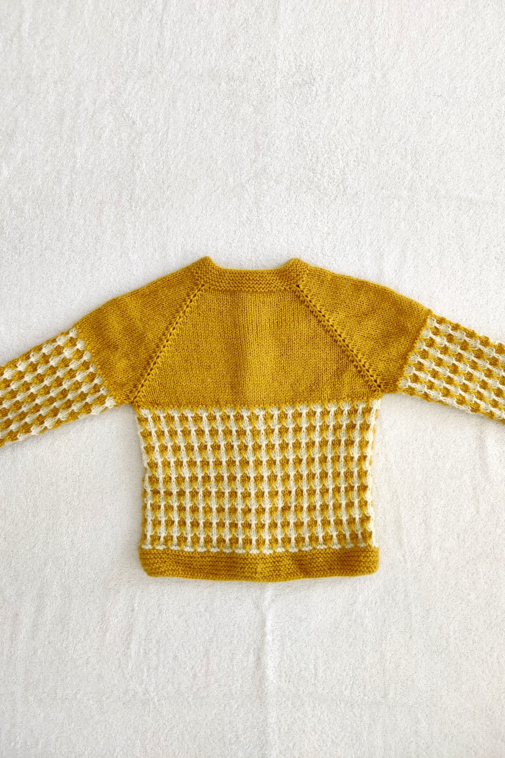 24-30 Months Mustard Yellow - White Hand Knitted Sweater with Cap for Kids 16019