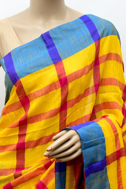 Red-Yellow-Blue Handloom Soft Cotton Tant Saree