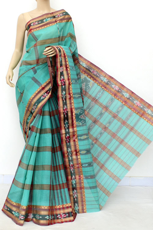 Sea Green Handwoven Tant Cotton Saree 17258