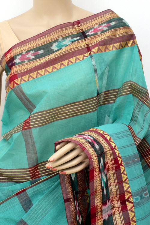 Sea Green Handwoven Tant Cotton Saree 17258