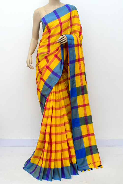 Red-Yellow-Blue Handloom Soft Cotton Tant Saree