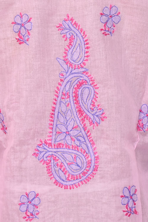 L 42 Pink Blue Chikankari Stitched Cotton Kurti 17879