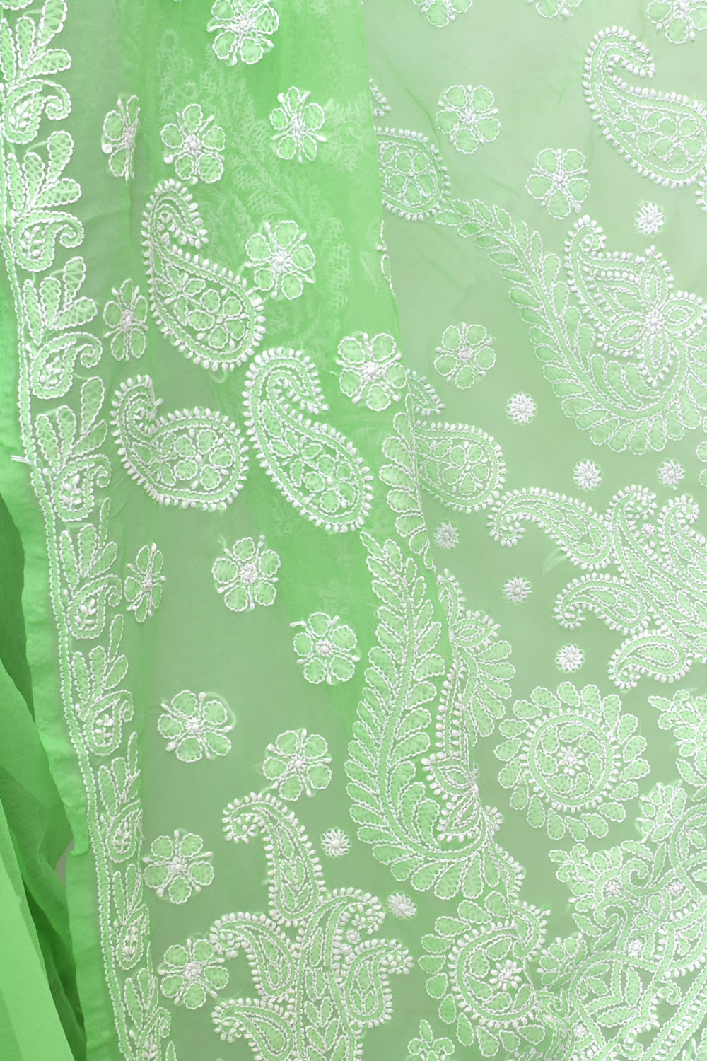 Pista Green Hand-Embroidered Lucknowi Chikankari Georgette Saree with Blouse 15102
