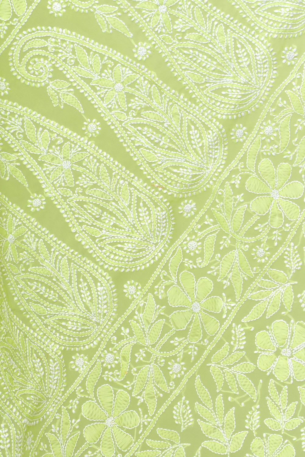 Parrot Green Allover Hand-Embroidered Lucknowi Chikankari Georgette Saree with Blouse 15200