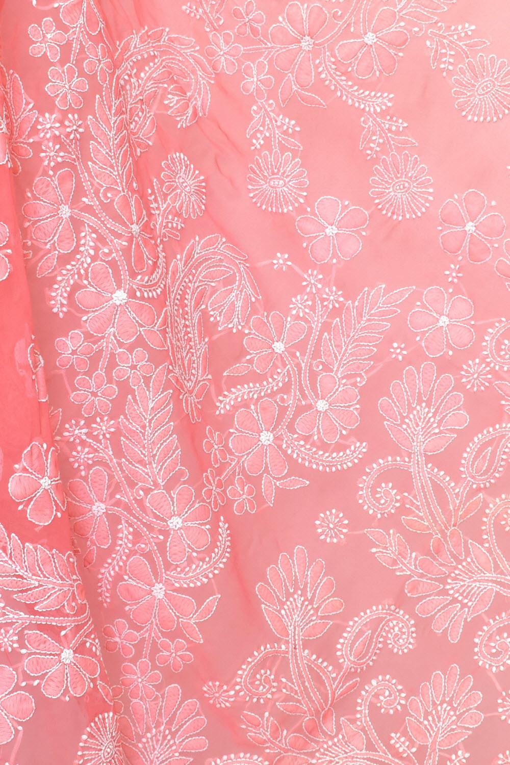 Peach Hand-Embroidered Lucknowi Chikankari Georgette Saree with Blouse 15106