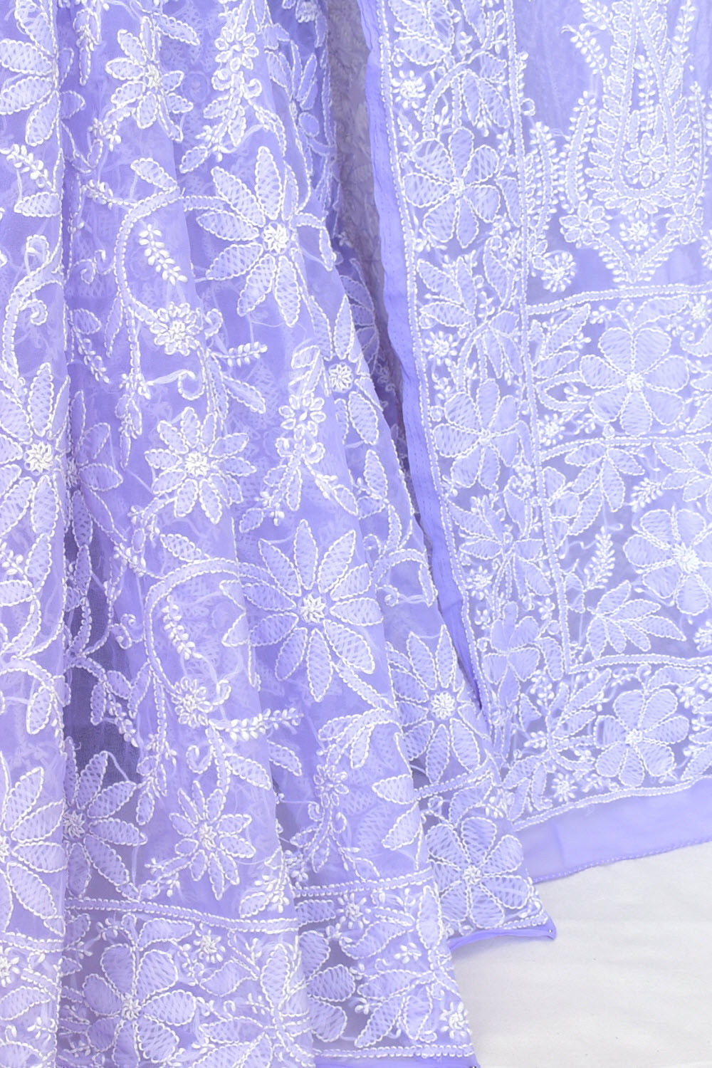 Lavender Allover Hand-Embroidered Lucknowi Chikankari Georgette Saree with Blouse 15123
