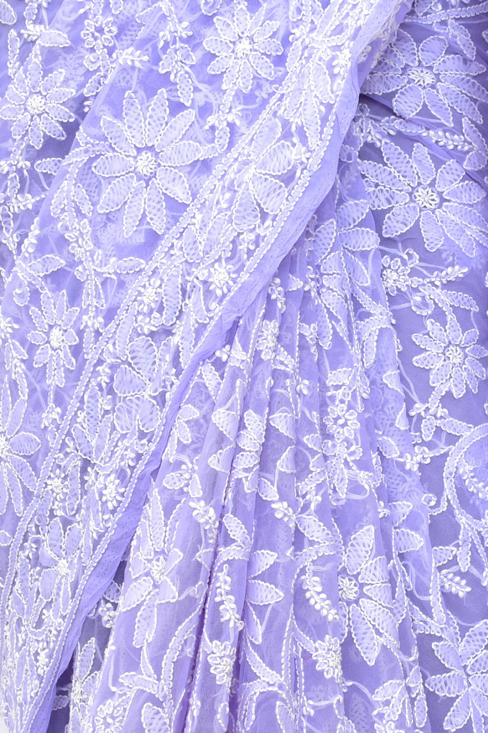 Lavender Allover Hand-Embroidered Lucknowi Chikankari Georgette Saree with Blouse 15123