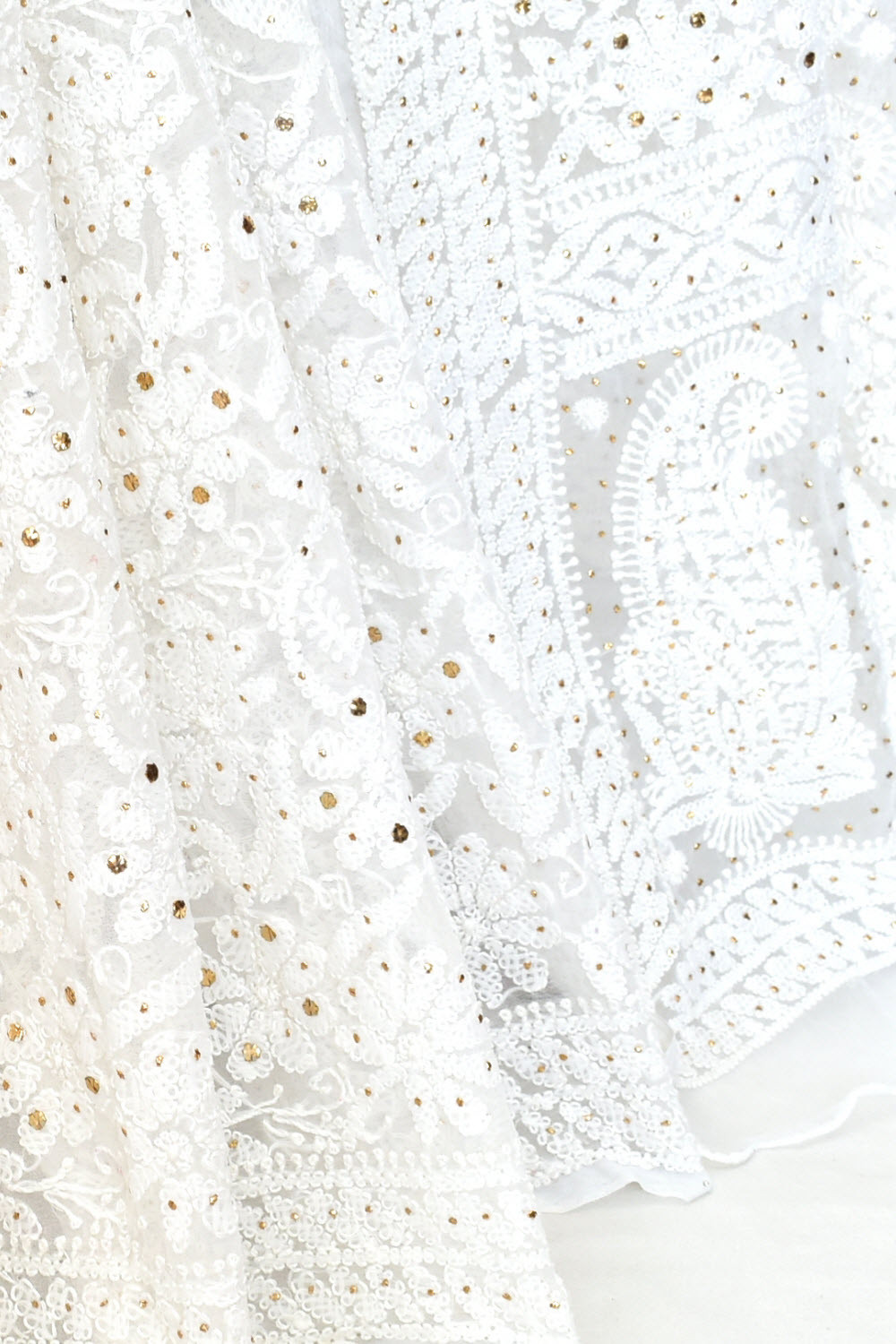 White Mukaish Work with Allover Hand-Embroidered Lucknowi Chikankari Georgette Saree with Blouse 15205