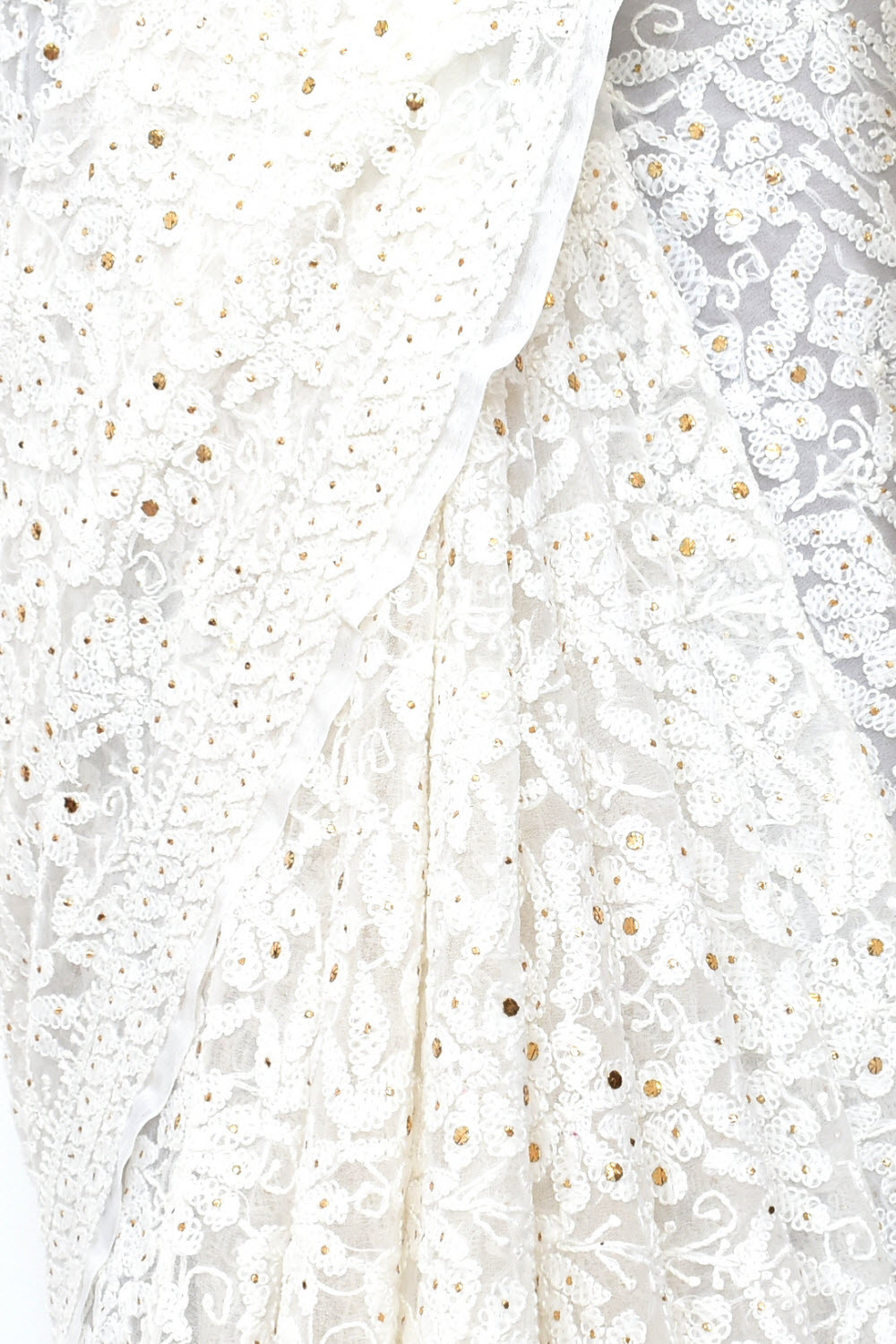 White Mukaish Work with Allover Hand-Embroidered Lucknowi Chikankari Georgette Saree with Blouse 15205