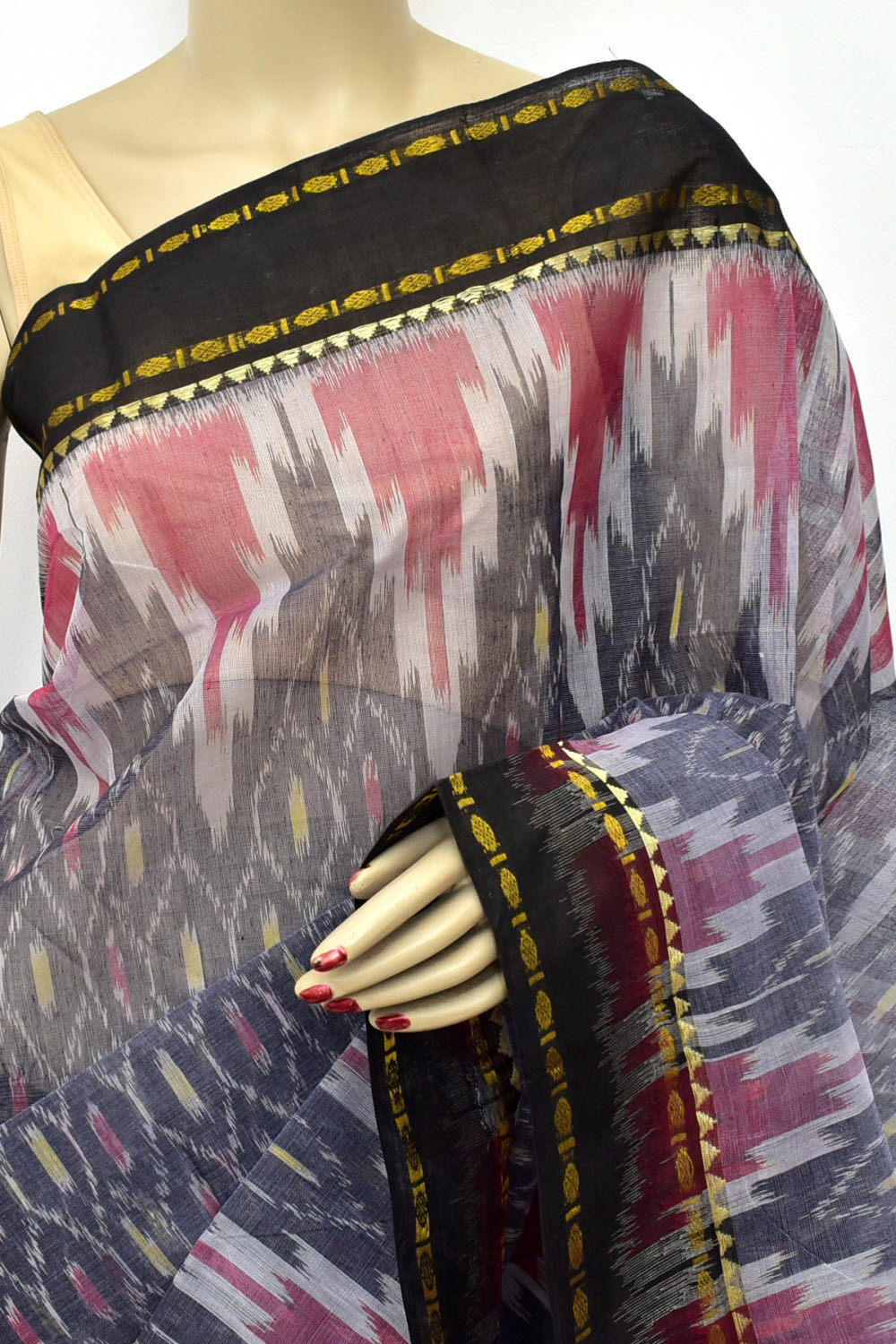 Slate Blue Dhaniakhali Kotki Print Handloom Tant Cotton Saree 13956