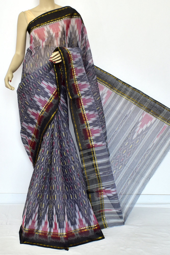 Image of Slate Blue Dhaniakhali Kotki Print Handloom Tant Cotton Saree 13956