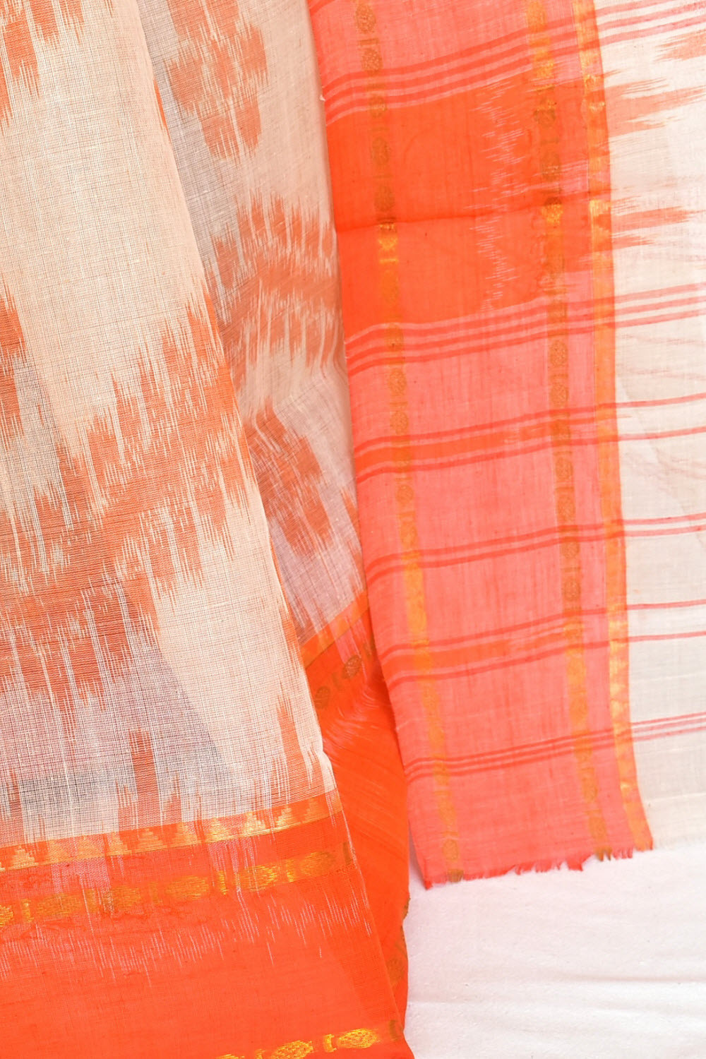 Fawn Orange Dhaniakhali Handloom Tant Cotton Saree 13204