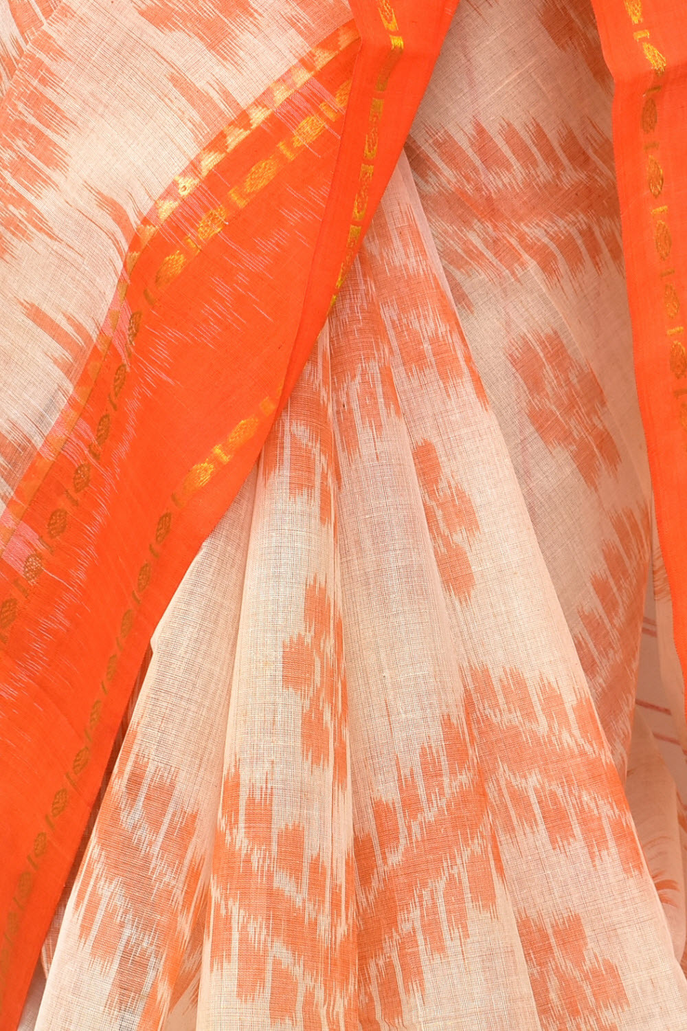 Fawn Orange Dhaniakhali Handloom Tant Cotton Saree 13204