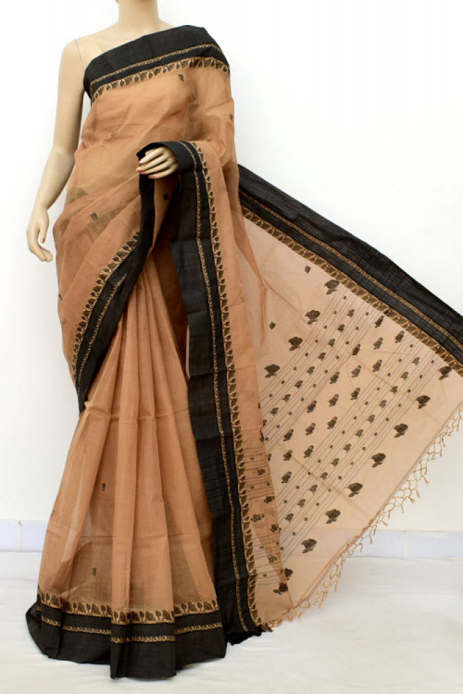 Image of Fawn-Coffee Handloom Tant Cotton Saree